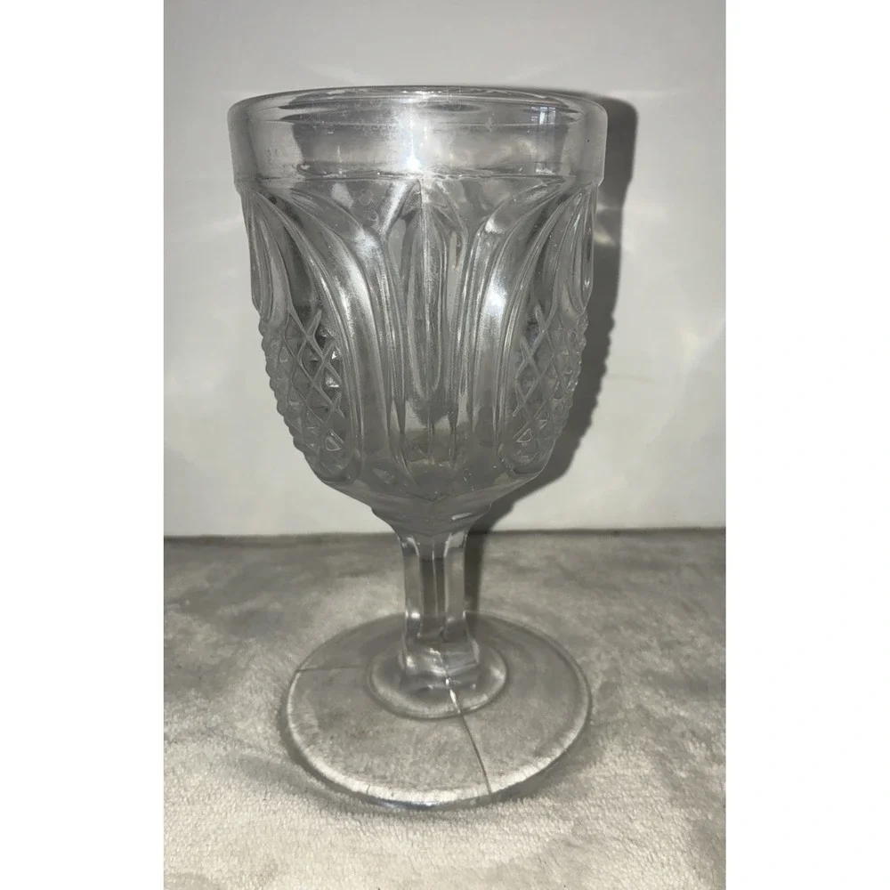 Antique Flint EAPG New England Pineapple Water Goblet Clear Glass